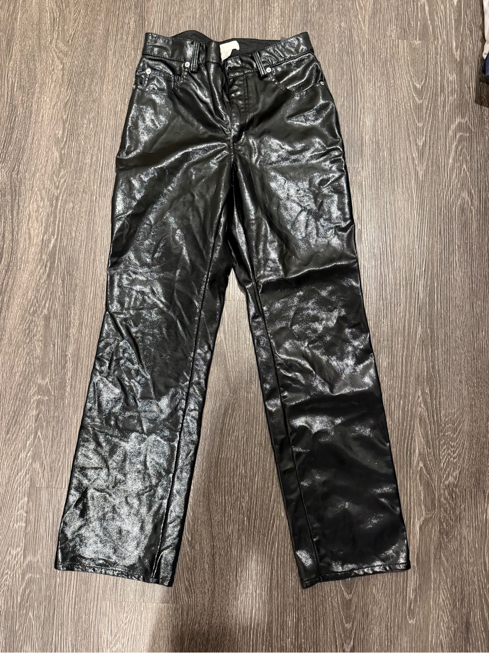 H&M Black Faux Leather Straight-Leg Women's Pants